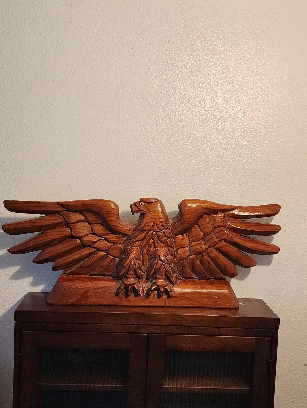 Unique Vintage Carved Eagle Sculpture in Brown Wood Finish